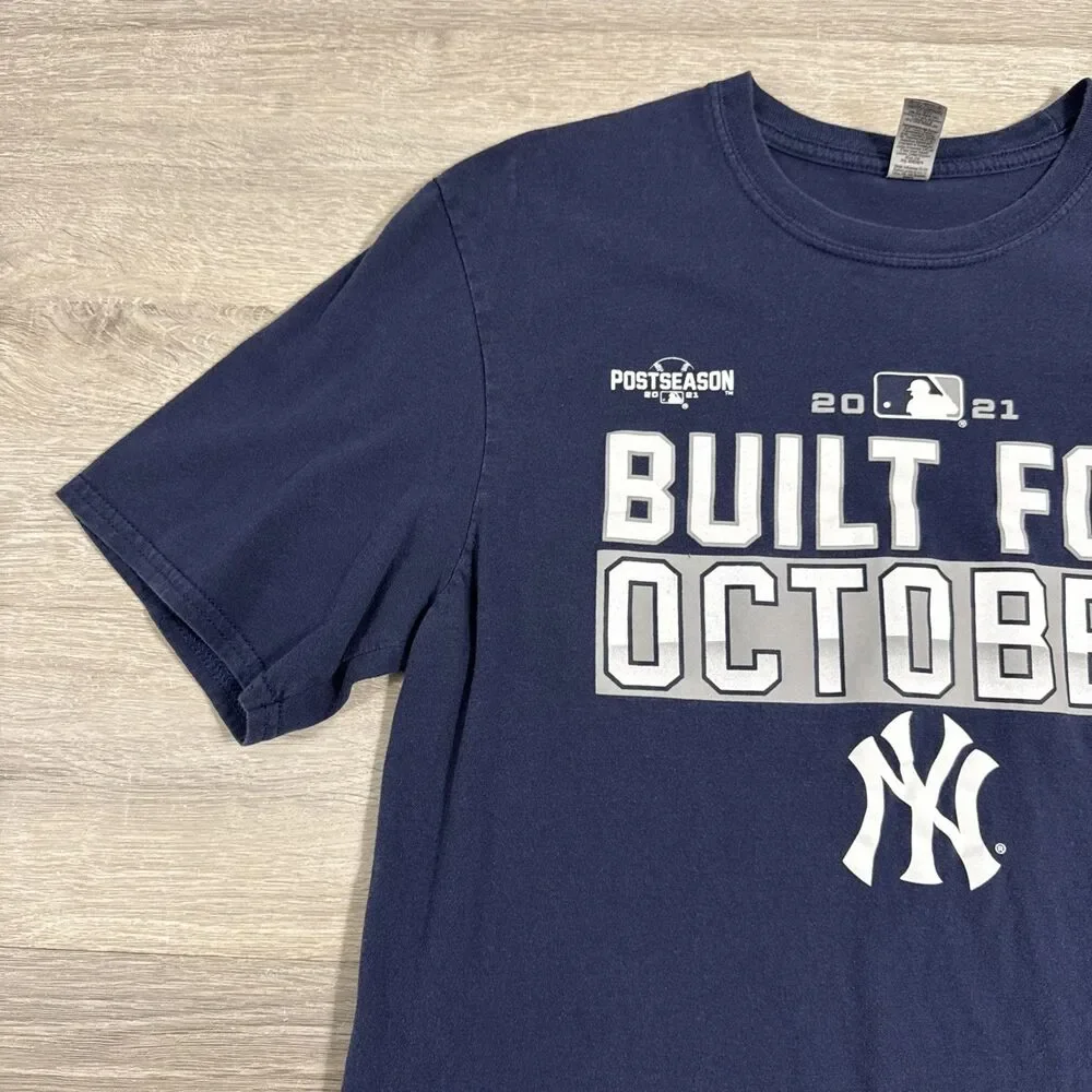 New York Yankees Shirt 2021 Built For October Fanatics Men's Blue Large Tee